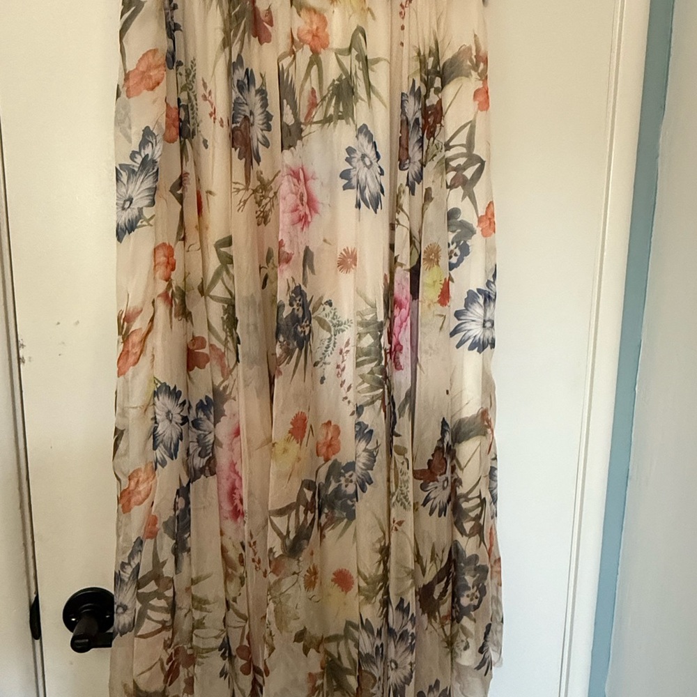 Amazon Cream and Pink Pleated Maxi Skirt Resort Wear